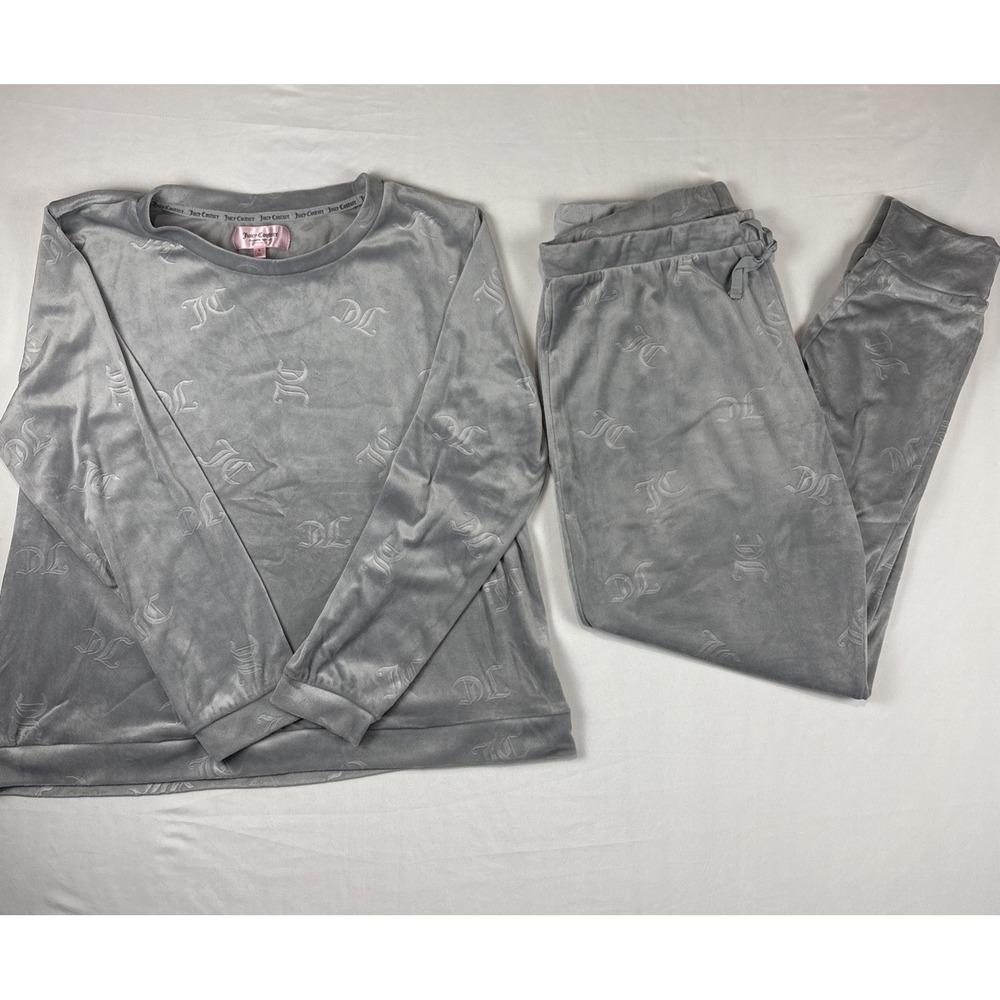 Juicy Couture Pajamas Women Large Silver Velour PJs Loungewear
